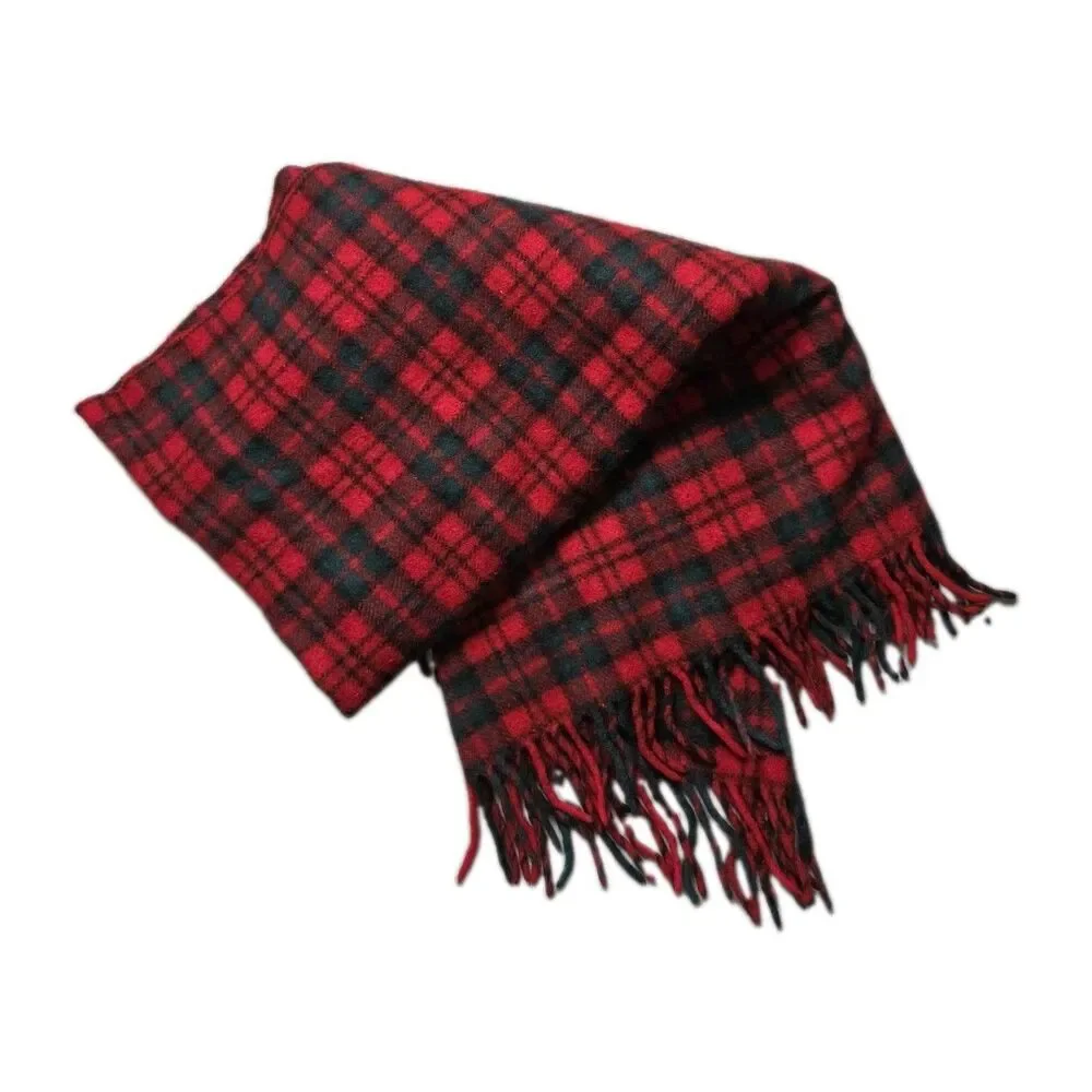 VTG Pendleton Virgin Wool Red Black Plaid Fringe Throw Blanket Made in USA EUC